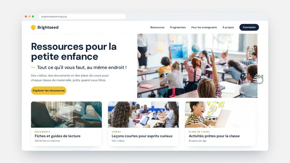 Le site web d’une école avec des titres, des photos et du texte, sans langue des signes.
